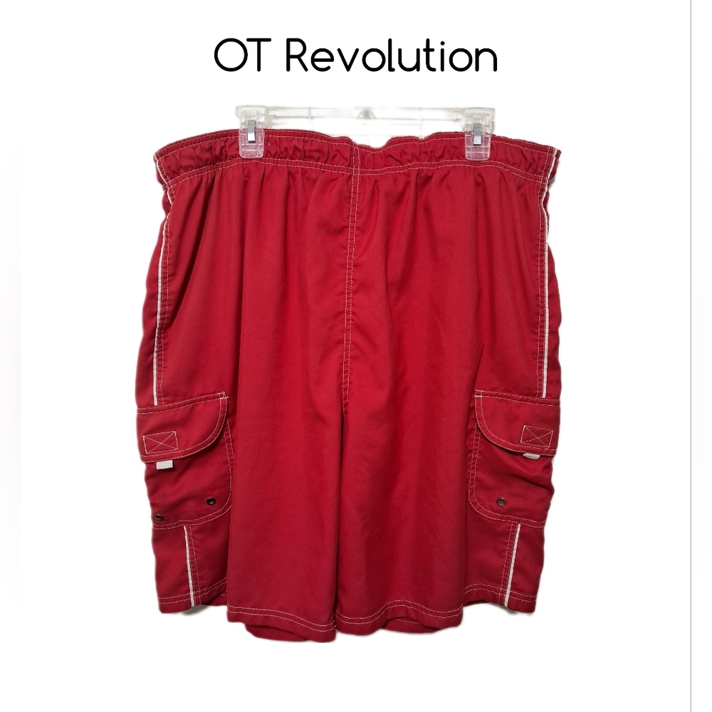 OT Revolution Men Swim Trunks Red Cargo Mesh Beach Vacation Board Summer Shorts